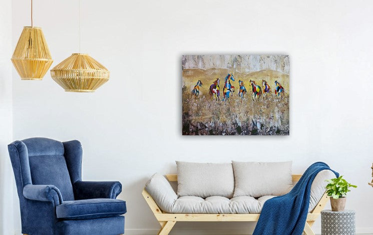 Prairie Stallion and Herd Running I - 40" x 30"