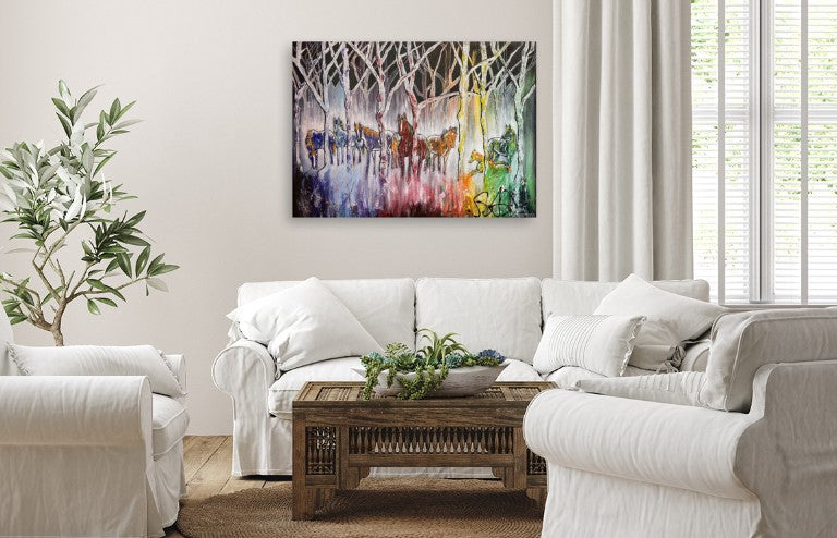 Wild Horses Standing in Birch Trees I - 40" x 30"