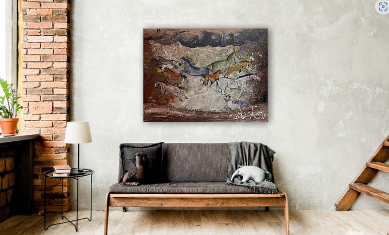Primitive Horses Running on Cave Wall I - 40" x 30"
