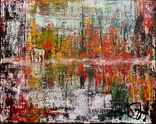 Solitude - Solo Horse Drinking - 20" x 16"