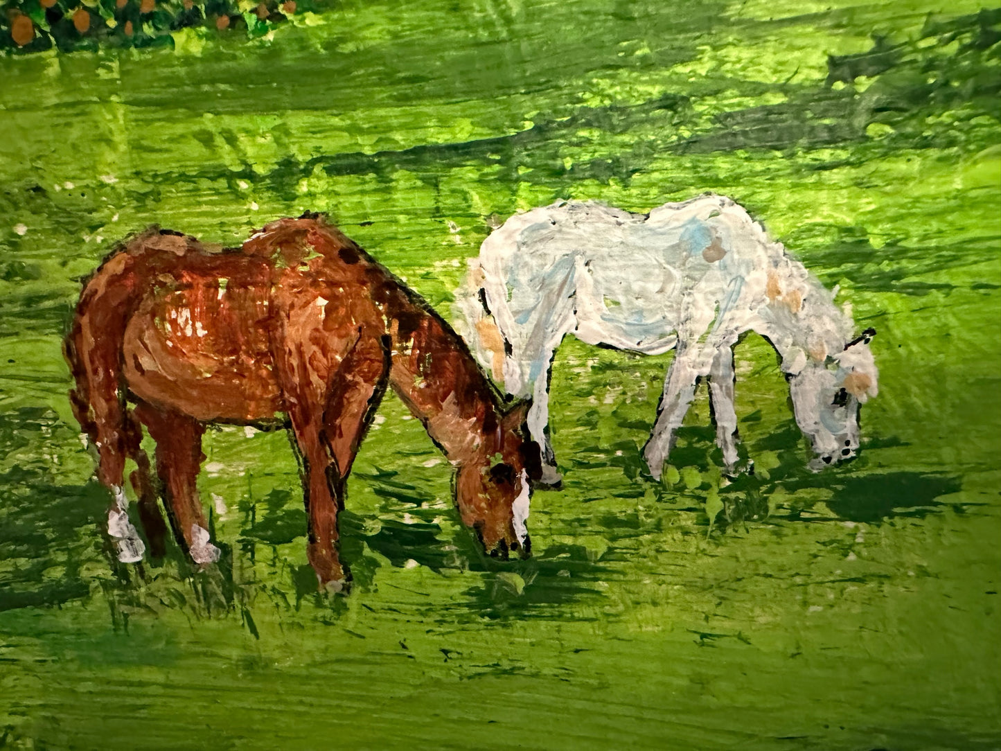 Serenity - Two Horses Grazing - 8"x8"